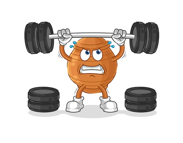 Clay pot lifting the barbell character cartoon mascot vector