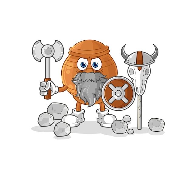 Vector clay pot viking with an ax illustration character vector