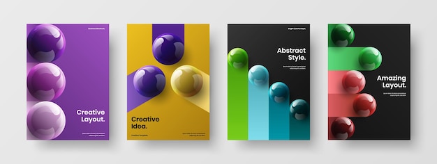 Clean 3d balls postcard layout set