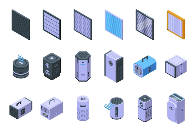 Clean air icons set isometric vector Air dust