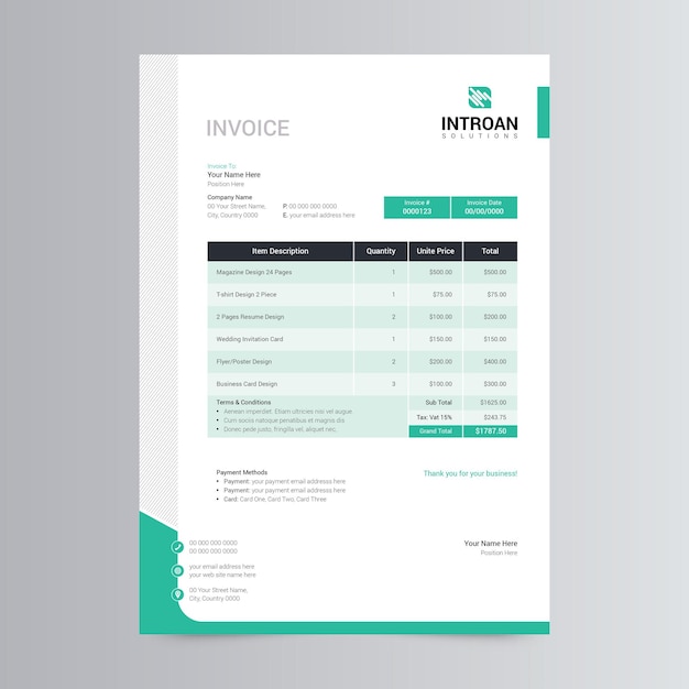 ベクトル クリーンでクリエイティブな請求書テンプレート