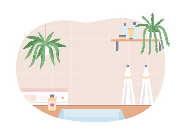 Clean bathroom with houseplants 2d vector isolated illustration