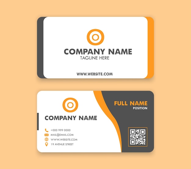 Clean Business Card Template Design Contact Address QR Code Details Layout