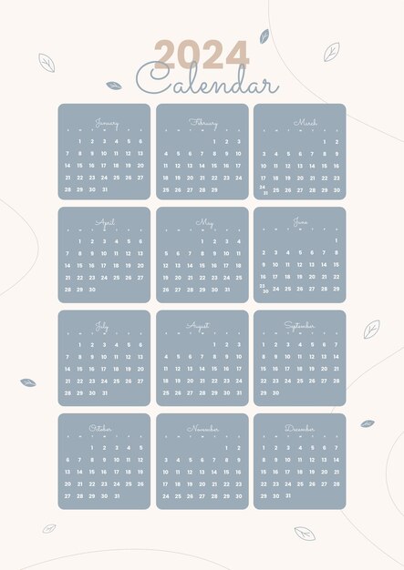 Vector clean calendar template 2024 falling leaves