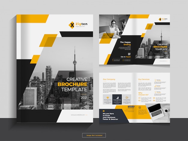 Clean corporate bi fold business brochure design template in a4 format.