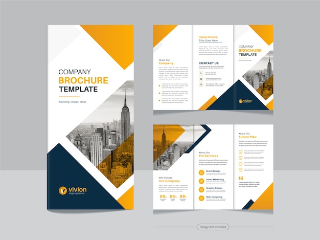 Чистый корпоративный шаблон дизайна бизнес-брошюры trifold с желтым градиентным цветом