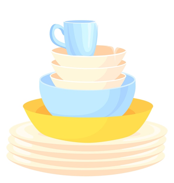 Vector clean dishes stack ceramic tableware pile icon