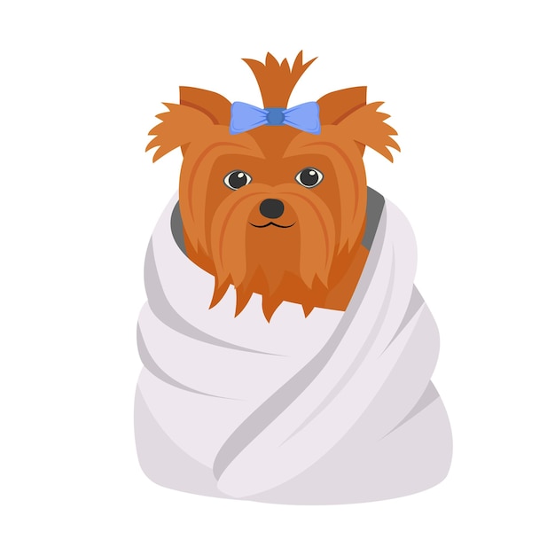 Clean dog in towel semi flat color vector element