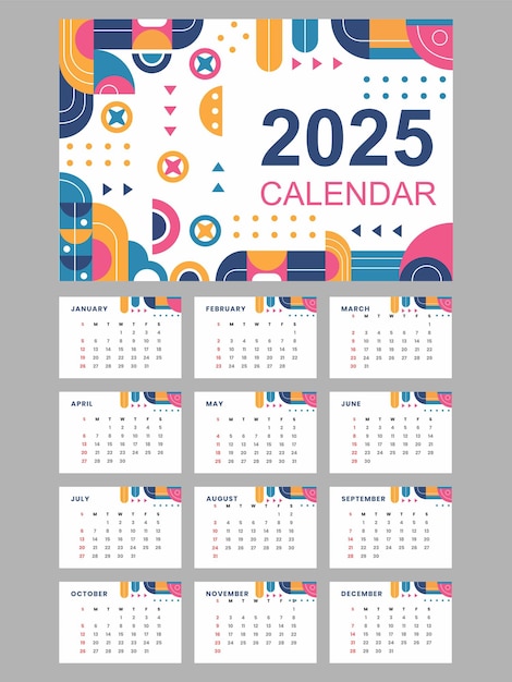 깨하고 우아한 기하학 2025 달력 템플릿