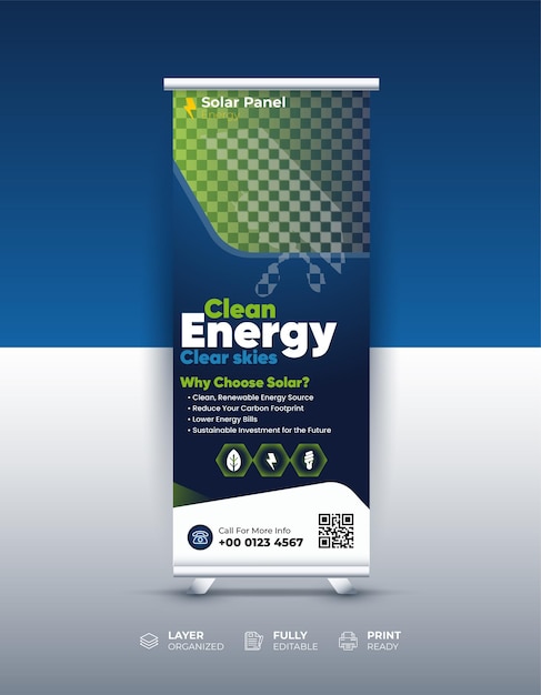 Clean Energy Solar Roll up banner design print ready design