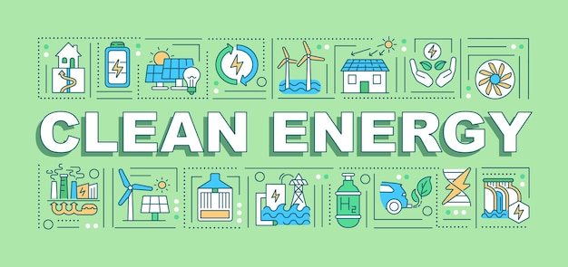 Clean energy word concepts banner. Reducing harmful emissions. Climate change.