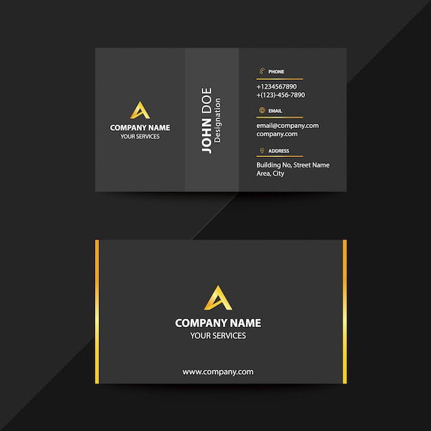 Clean Flat Design Black and Gold Premium Corporate Business Visiting Card