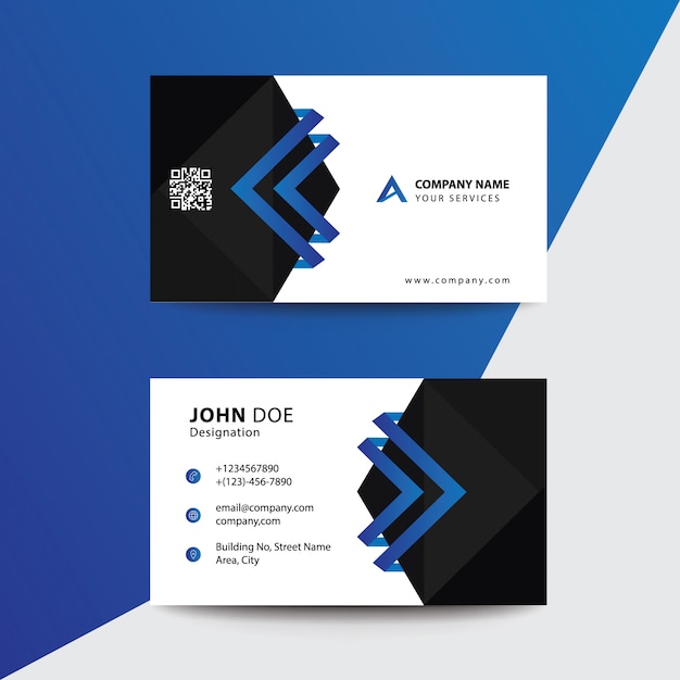 Clean Flat Design Blue Black Premium Corporate Business Visiting Card