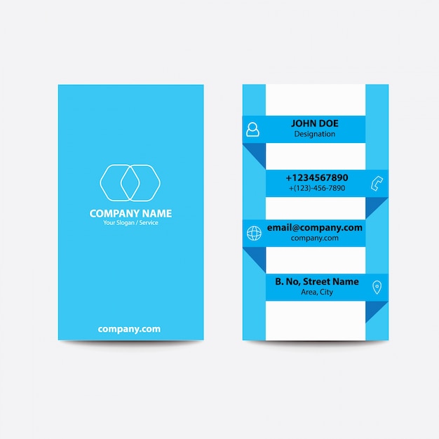 Vector clean flat design fold style light blue color business visiting card