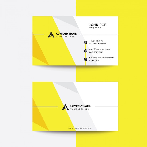 Clean Flat Premium Minimal Style Yellow Gray Corporate Business Visiting Card