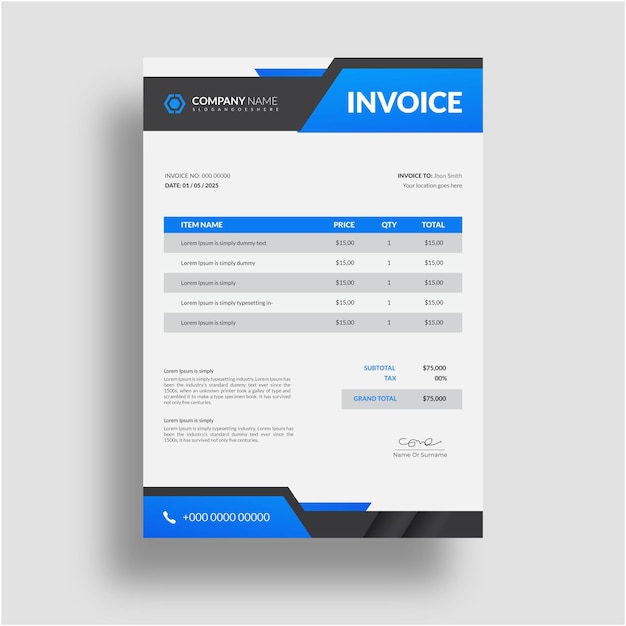 Clean geometric business invoice design template