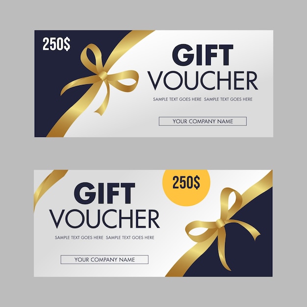 Vector clean gift voucher with golden ribbon design