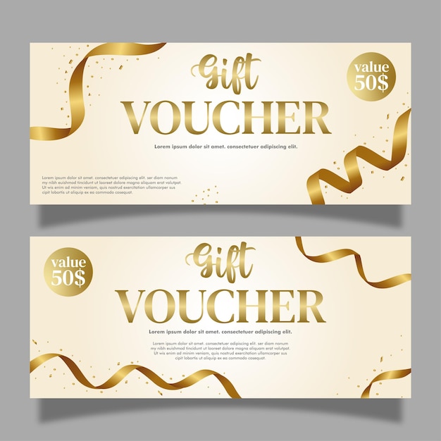 Clean gift voucher with golden ribbon design