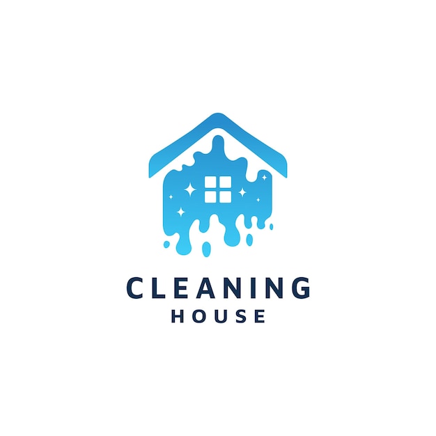 Pulisci il design del logo della casa con il concetto di illustrazione vettoriale degli schizzi di acqua di lavaggio per la tua società di servizi