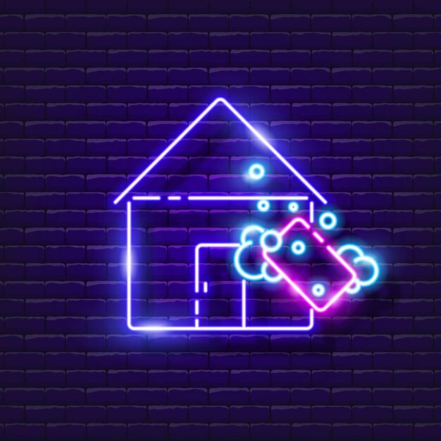 Vettore insegna al neon della casa pulita illustrazione vettoriale per la progettazione concetto di servizio di pulizia