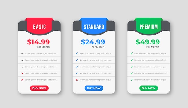 Vector clean infographic pricing plan table design template