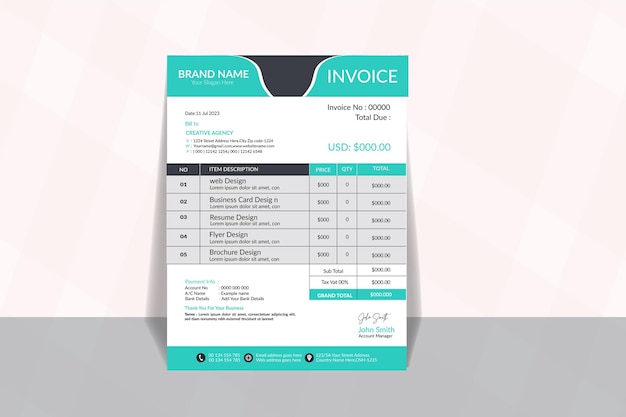 Clean invoice bill template