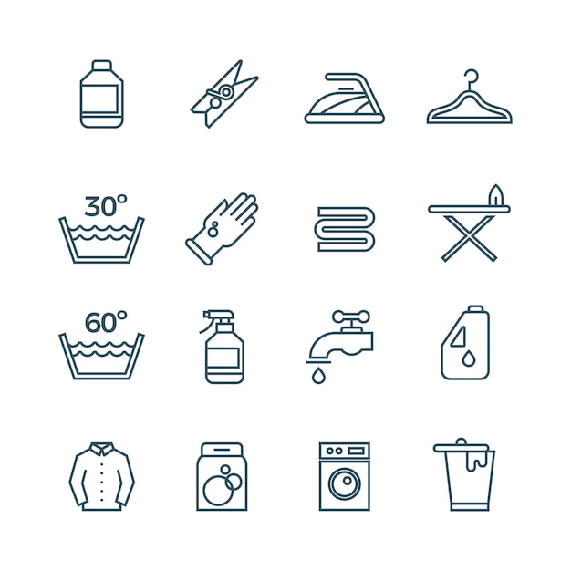 Clean laundry and dryer service line icons