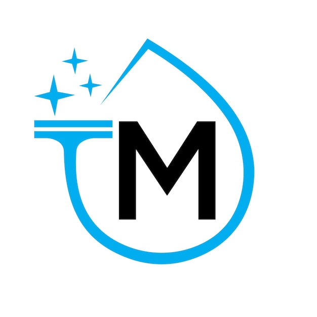 Vector clean logo design on letter m with water symbol maid sign