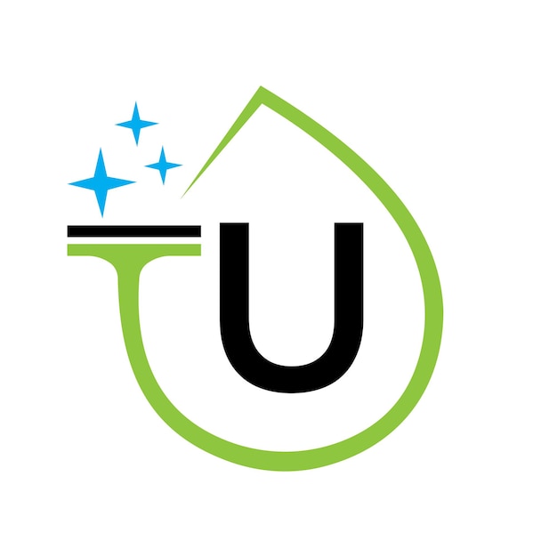 Clean Logo Design On Letter U With Water Symbol Maid Sign