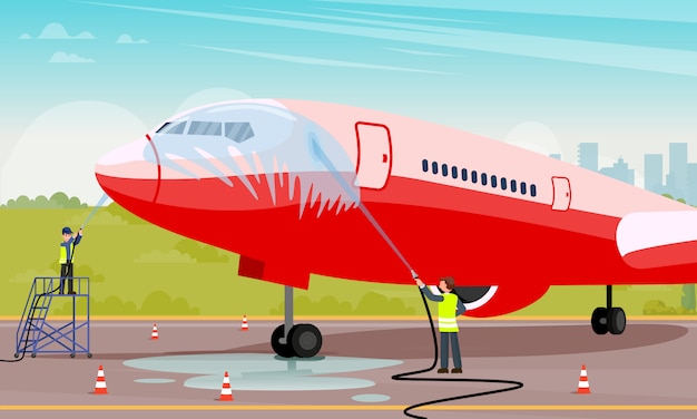 Vector clean and maintenance aircraft flat illustration.