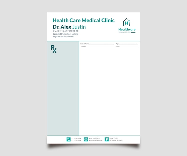 clean medical healthcare prescription template for empty doctor letterhead pad blue vector