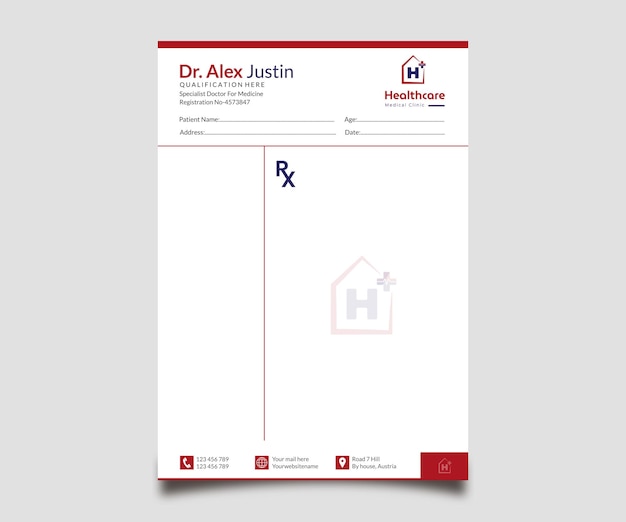 Clean medical healthcare prescription template for empty doctor letterhead pad red vector