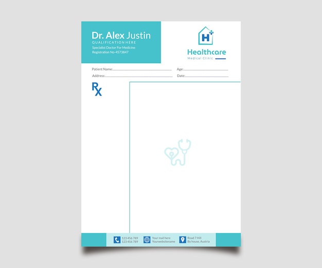 clean medical healthcare prescription template for empty doctor letterhead pad vector