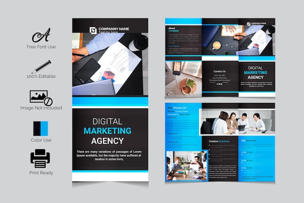 Clean and minimal business trifold brochure template premium vector