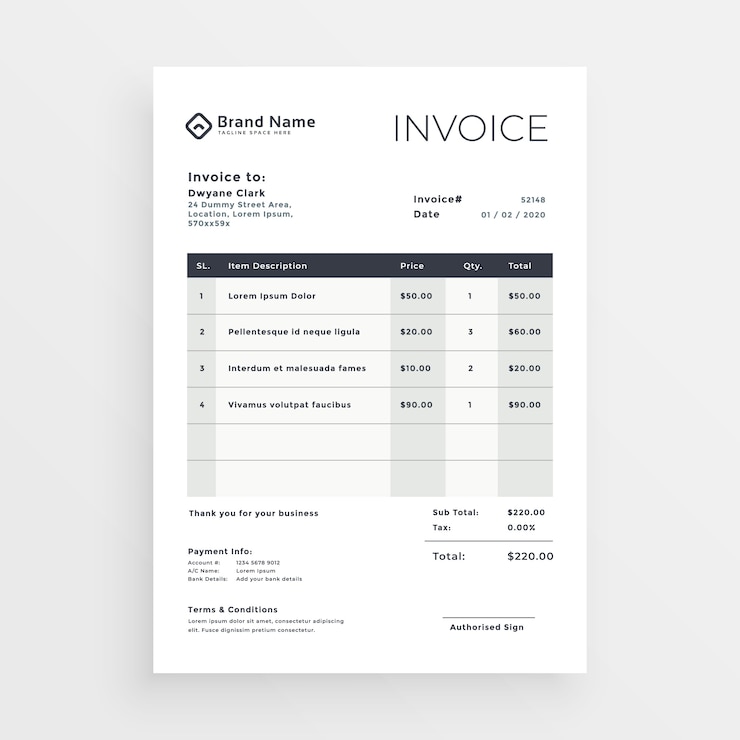 Vector clean minimal invoice vector template design