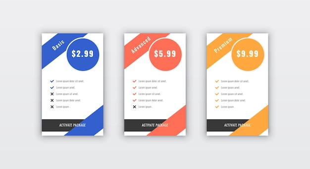 ウェブサイトのサブスクリプション パネルのクリーンな最小価格表デザイン テンプレート