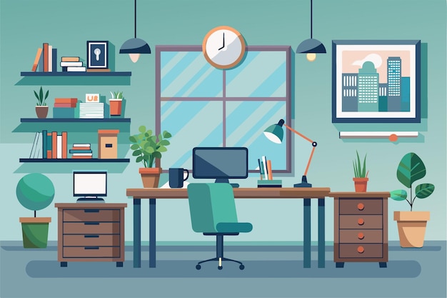 Вектор Чистый минималистский дизайн профессионального офисного рабочего пространства