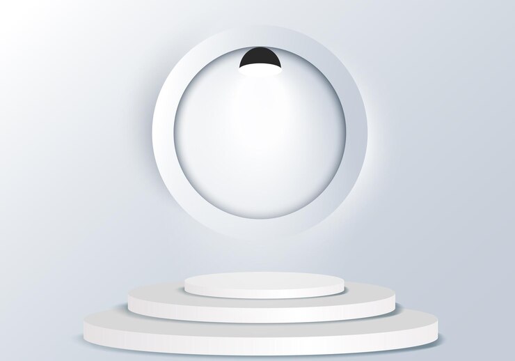 Vector clean minimalist podium stage realistic ambience gray spotlight backdrop