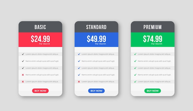 Clean modern pricing tables plan comparison design template