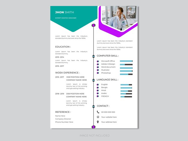 Clean and modern resume portfolio or template with photo space