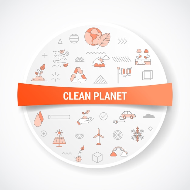 Clean planet concept with icon concept with round or circle shape for badge