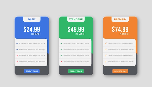 Vector clean pricing chart table comparison infographic banner design