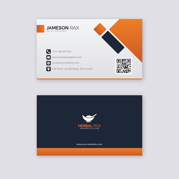 Clean professional business card template orange and dark blue color visiting card design