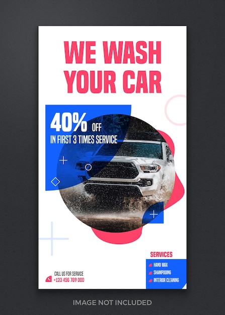 Vettore la promozione dell'autolavaggio professionale pulito offre la progettazione di modelli di banner per post di storie di instagram sui social media