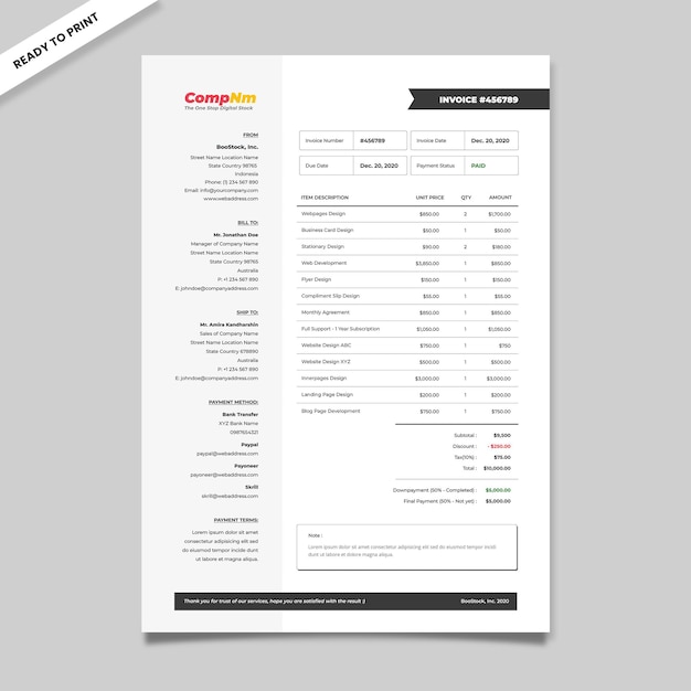 Vector clean professional invoice template