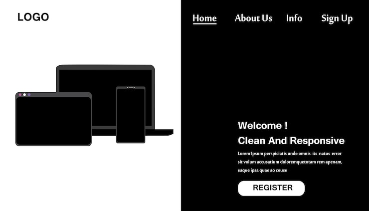 Vector clean and responsive website template landing page design vector illustration