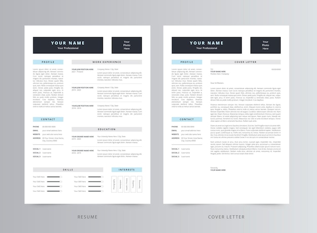 きれいな履歴書または履歴書とカバーレターのテンプレート