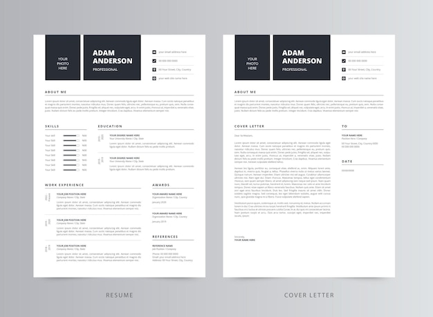 clean resume or cv and cover letter template