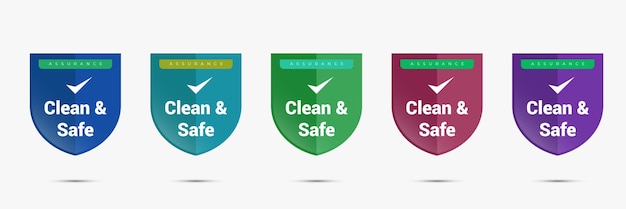 Clean and safe assurance badge design. safety emblem logo template. clean icon vector illustration.