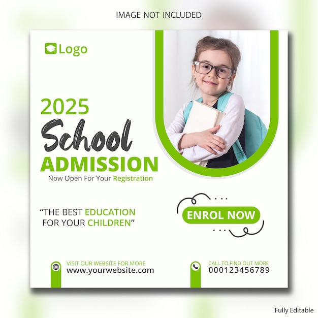 Vector clean school admission social media post editable template